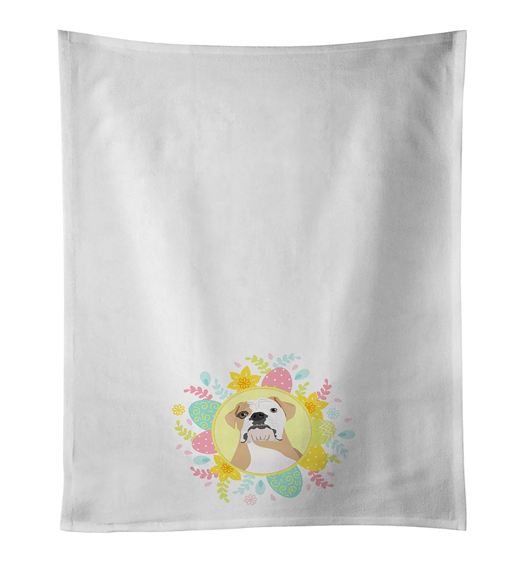 English Bulldog Fawn and White Easter Kitchen Towel Set of 2 White Dish Towels Decorative Bathroom Hand towel for Hand, Face, Hair, Yoga, Tea, Dishcloth, 19 X 28", White