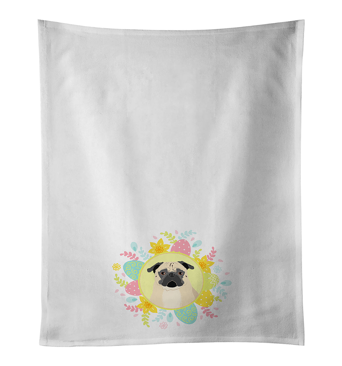 Pug Fawn #1 Easter Kitchen Towel Set of 2 White Dish Towels Decorative Bathroom Hand towel for Hand, Face, Hair, Yoga, Tea, Dishcloth, 19 X 28", White