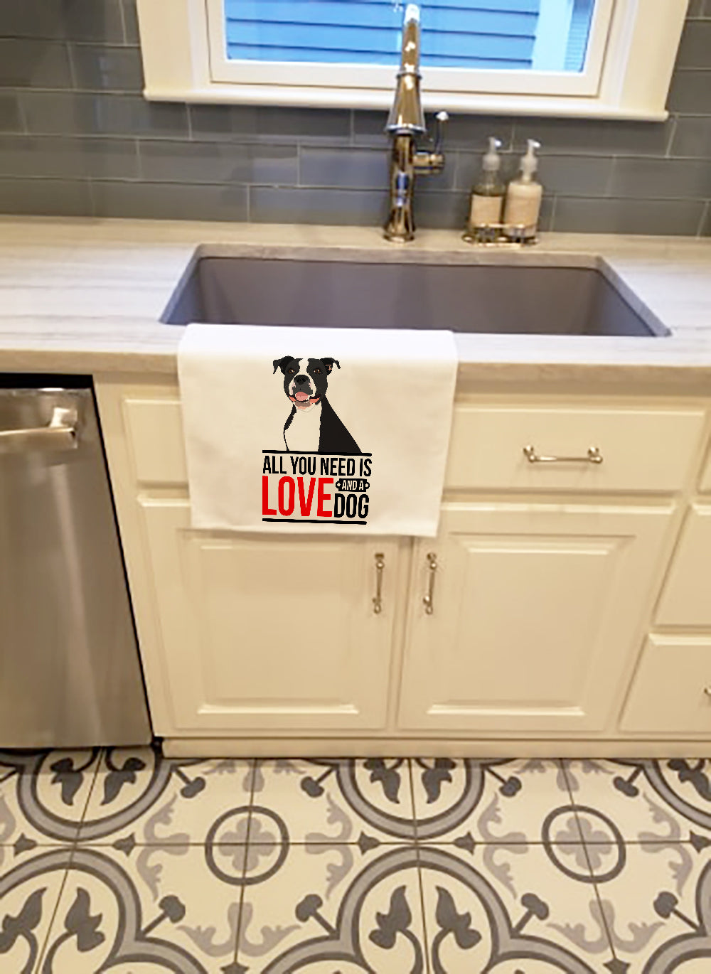 Pit Bull Black #3  Kitchen Towel Set of 2 White Dish Towels Decorative Bathroom Hand towel for Hand, Face, Hair, Yoga, Tea, Dishcloth, 19 X 28", White