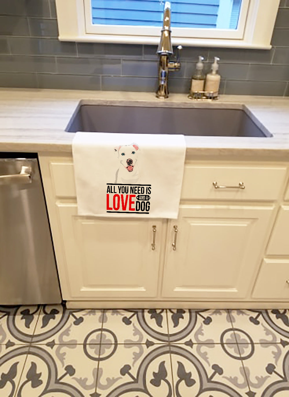 Pit Bull White #1  Kitchen Towel Set of 2 White Dish Towels Decorative Bathroom Hand towel for Hand, Face, Hair, Yoga, Tea, Dishcloth, 19 X 28", White