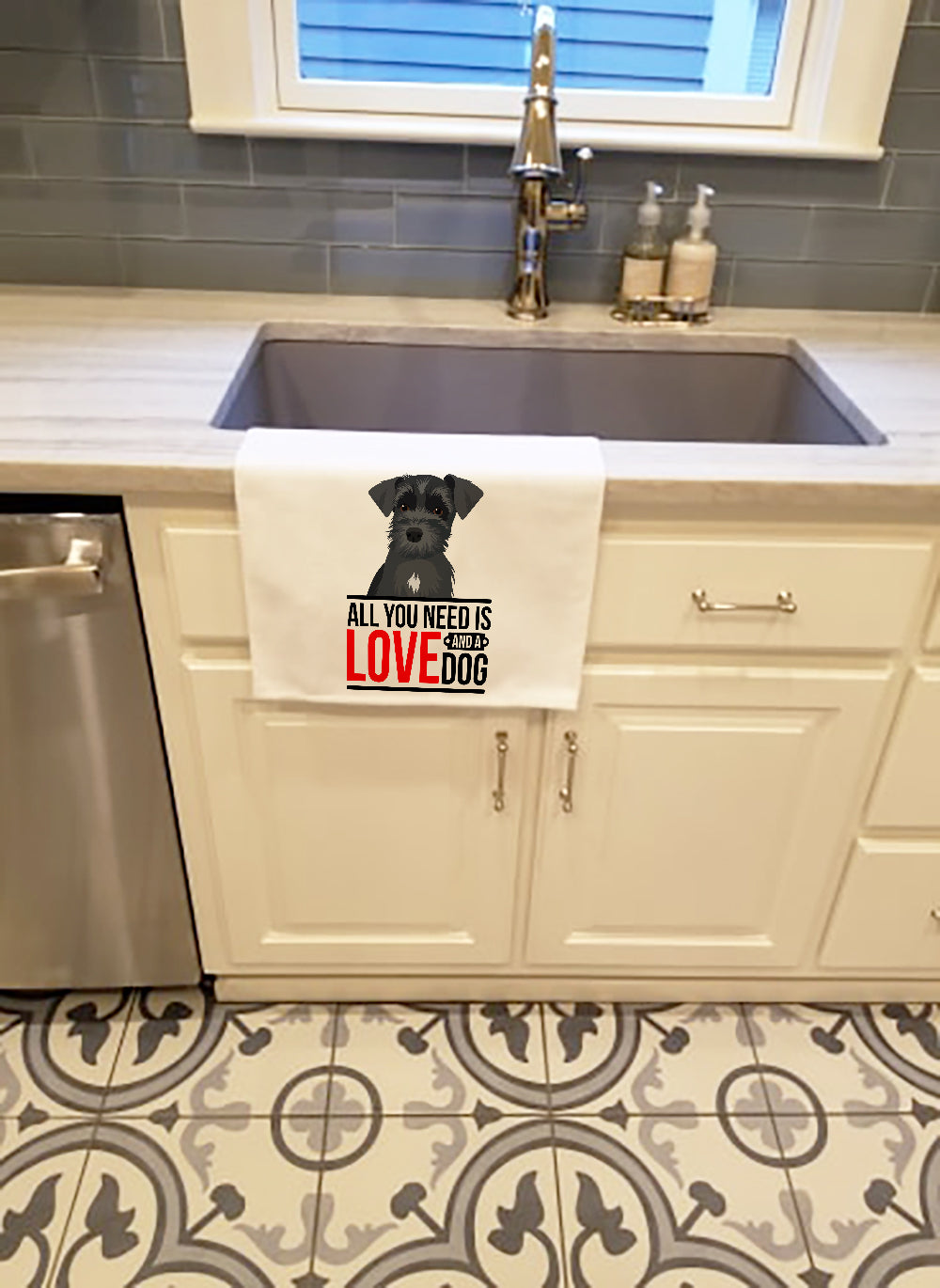 Schnauzer Black #1  Kitchen Towel Set of 2 White Dish Towels Decorative Bathroom Hand towel for Hand, Face, Hair, Yoga, Tea, Dishcloth, 19 X 28", White