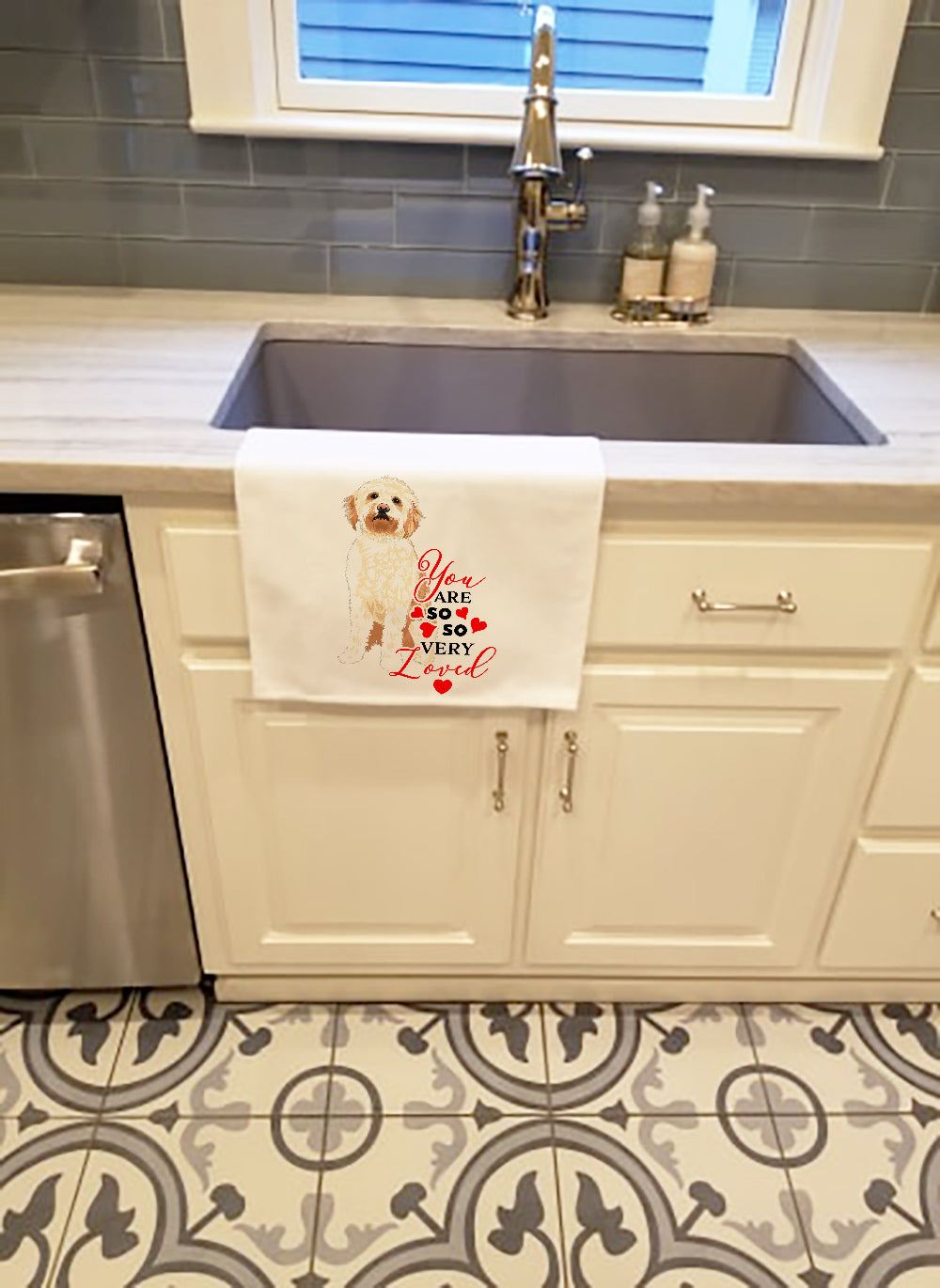 Doodle Red #2 so Loved Kitchen Towel Set of 2 White Dish Towels Decorative Bathroom Hand towel for Hand, Face, Hair, Yoga, Tea, Dishcloth, 19 X 28", White