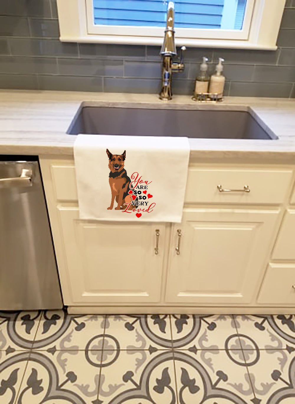 German Shepherd Red Sable so Loved Kitchen Towel Set of 2 White Dish Towels Decorative Bathroom Hand towel for Hand, Face, Hair, Yoga, Tea, Dishcloth, 19 X 28", White