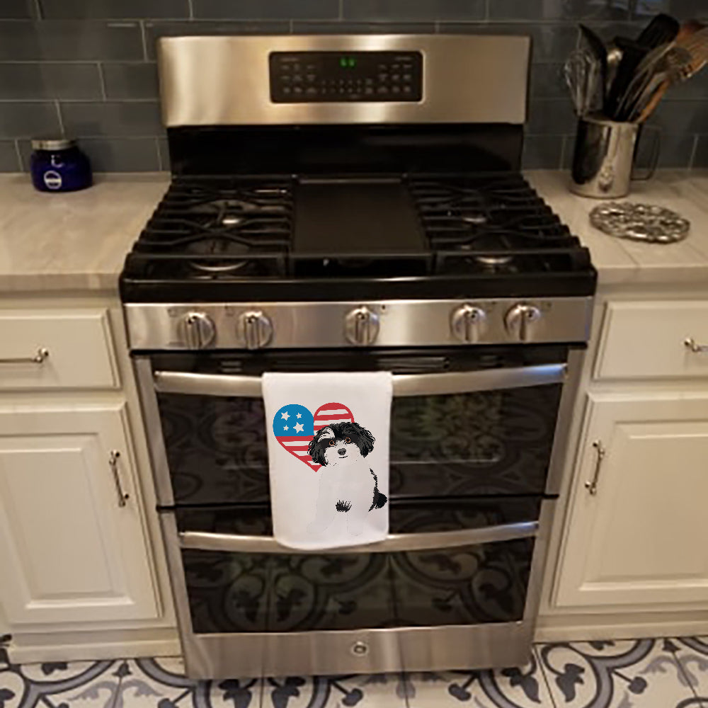 Shih-Tzu Black and White #1 Patriotic Kitchen Towel Set of 2 White Dish Towels Decorative Bathroom Hand towel for Hand, Face, Hair, Yoga, Tea, Dishcloth, 19 X 28", White