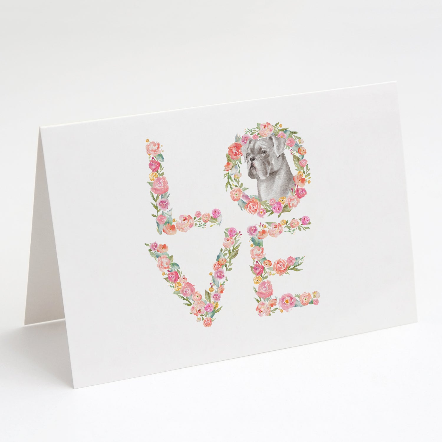 Boxer White LOVE Greeting Cards Pack of 8 Blank Cards with Envelopes Whimsical A7 Size 5x7