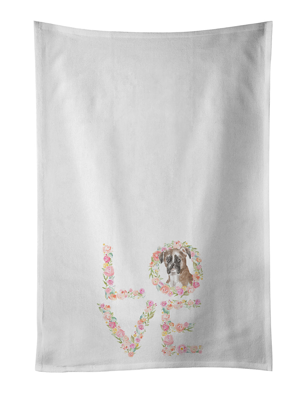 Boxer #3 LOVE Kitchen Towel Set of 2 White Dish Towels Decorative Bathroom Hand towel for Hand, Face, Hair, Yoga, Tea, Dishcloth, 19 X 28", White