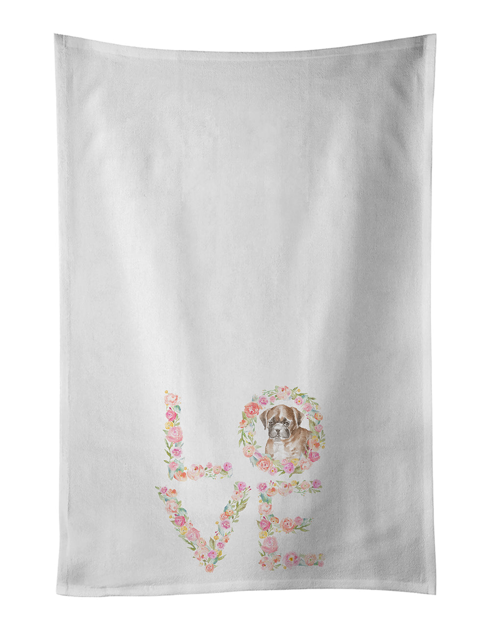 Boxer #6 LOVE Kitchen Towel Set of 2 White Dish Towels Decorative Bathroom Hand towel for Hand, Face, Hair, Yoga, Tea, Dishcloth, 19 X 28", White