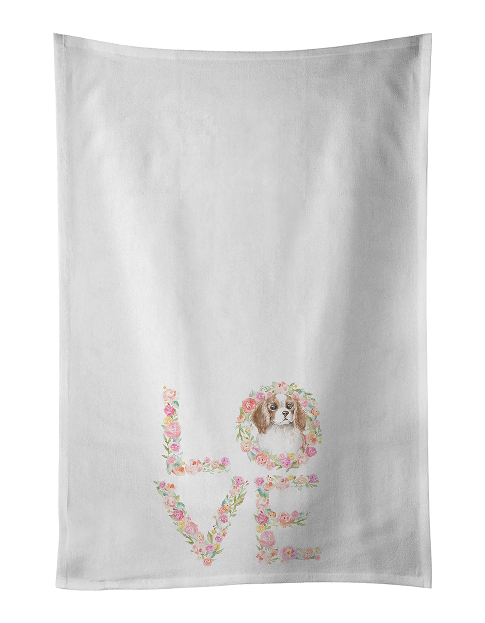 Cavalier Spaniel Blenheim #2 LOVE Kitchen Towel Set of 2 White Dish Towels Decorative Bathroom Hand towel for Hand, Face, Hair, Yoga, Tea, Dishcloth, 19 X 28", White