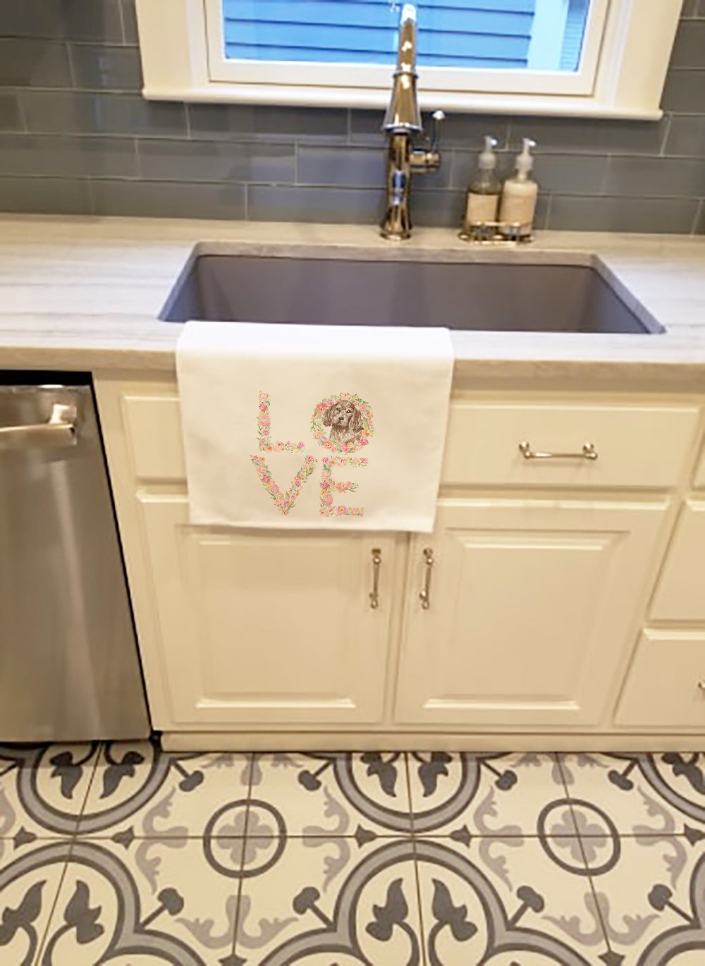 Cocker Spaniel #3 LOVE Kitchen Towel Set of 2 White Dish Towels Decorative Bathroom Hand towel for Hand, Face, Hair, Yoga, Tea, Dishcloth, 19 X 28", White