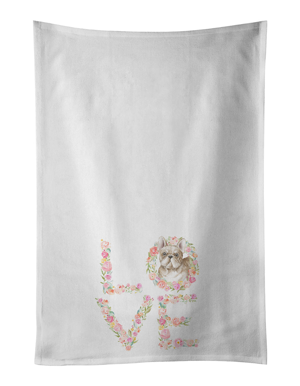 French Bulldog #1 LOVE Kitchen Towel Set of 2 White Dish Towels Decorative Bathroom Hand towel for Hand, Face, Hair, Yoga, Tea, Dishcloth, 19 X 28", White