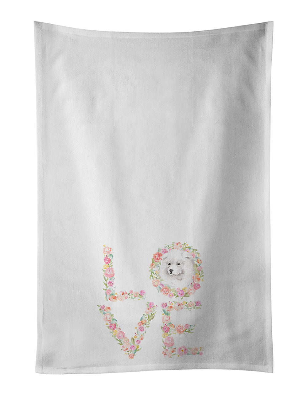 Samoyed #3 LOVE Kitchen Towel Set of 2 White Dish Towels Decorative Bathroom Hand towel for Hand, Face, Hair, Yoga, Tea, Dishcloth, 19 X 28", White