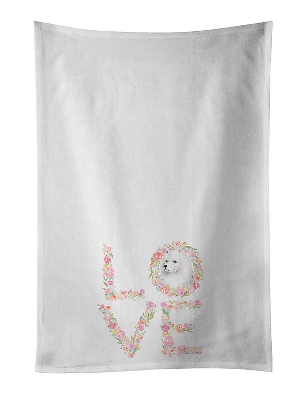 Samoyed #4 LOVE Kitchen Towel Set of 2 White Dish Towels Decorative Bathroom Hand towel for Hand, Face, Hair, Yoga, Tea, Dishcloth, 19 X 28", White
