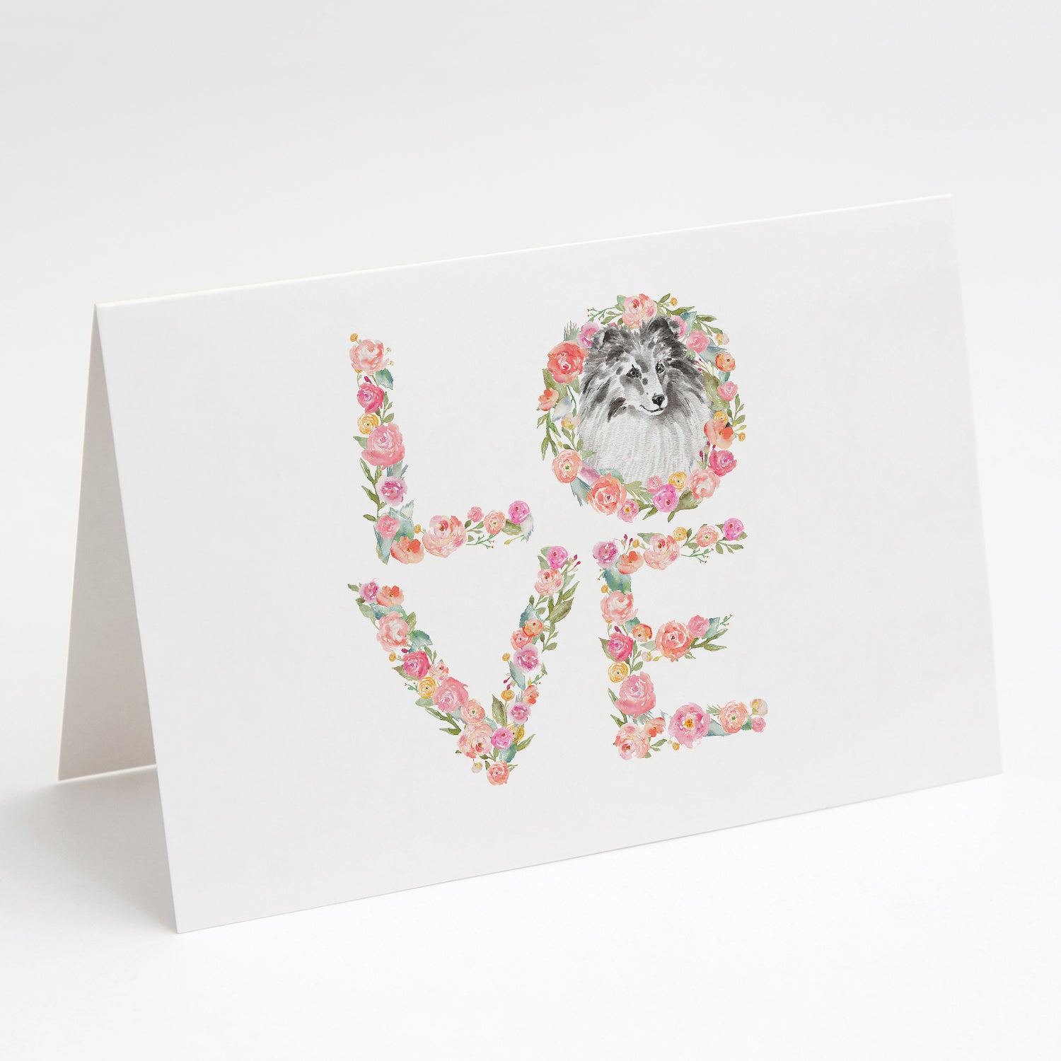 Sheltie #7 LOVE Greeting Cards Pack of 8 Blank Cards with Envelopes Whimsical A7 Size 5x7