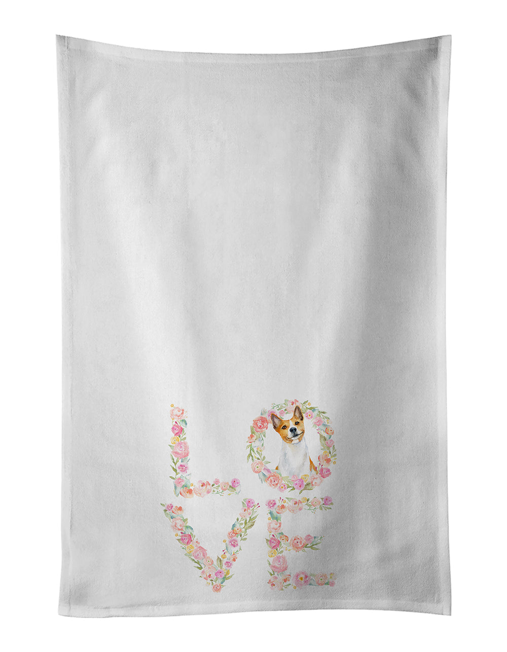 Basenji Love Kitchen Towel Set of 2 White Dish Towels Decorative Bathroom Hand towel for Hand, Face, Hair, Yoga, Tea, Dishcloth, 19 X 28", White