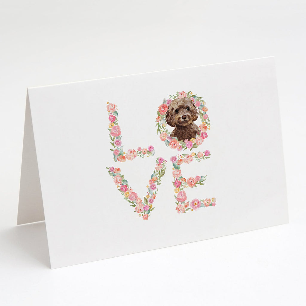 Brown Cockapoo Love Greeting Cards Pack of 8 Blank Cards with Envelopes Whimsical A7 Size 5x7