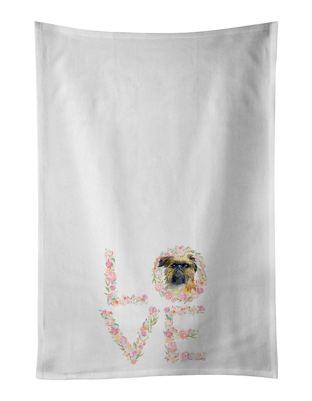Brussels Griffon Love Kitchen Towel Set of 2 White Dish Towels Decorative Bathroom Hand towel for Hand, Face, Hair, Yoga, Tea, Dishcloth, 19 X 28", White