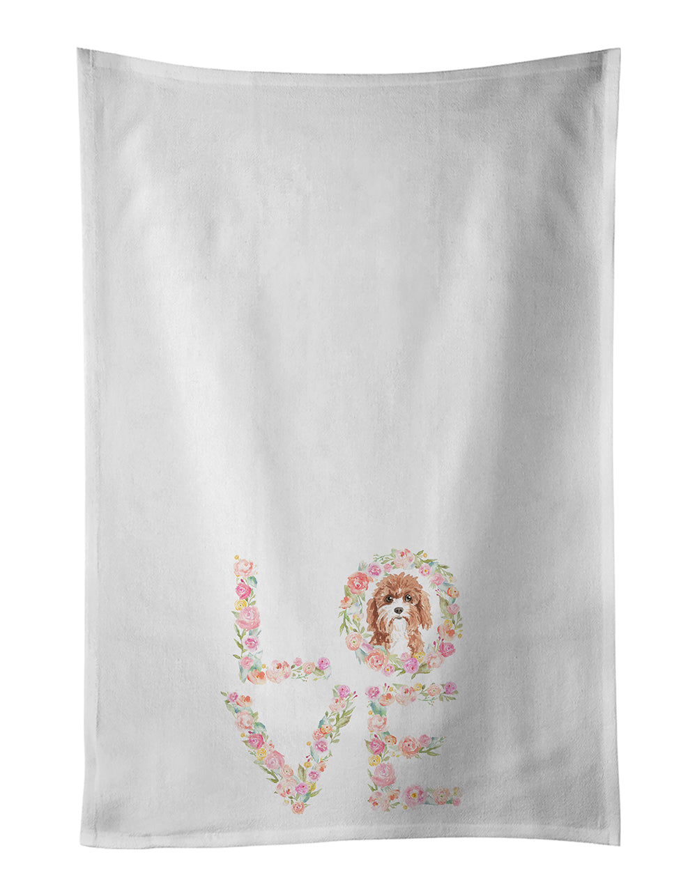 Cavapoo Love Kitchen Towel Set of 2 White Dish Towels Decorative Bathroom Hand towel for Hand, Face, Hair, Yoga, Tea, Dishcloth, 19 X 28", White