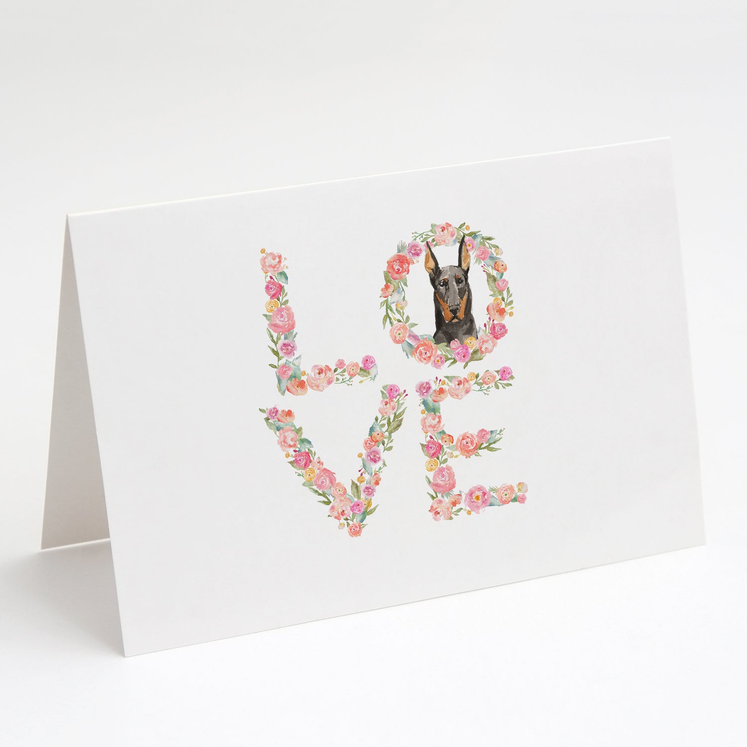 Doberman Pinscher Love Greeting Cards Pack of 8 Blank Cards with Envelopes Whimsical A7 Size 5x7