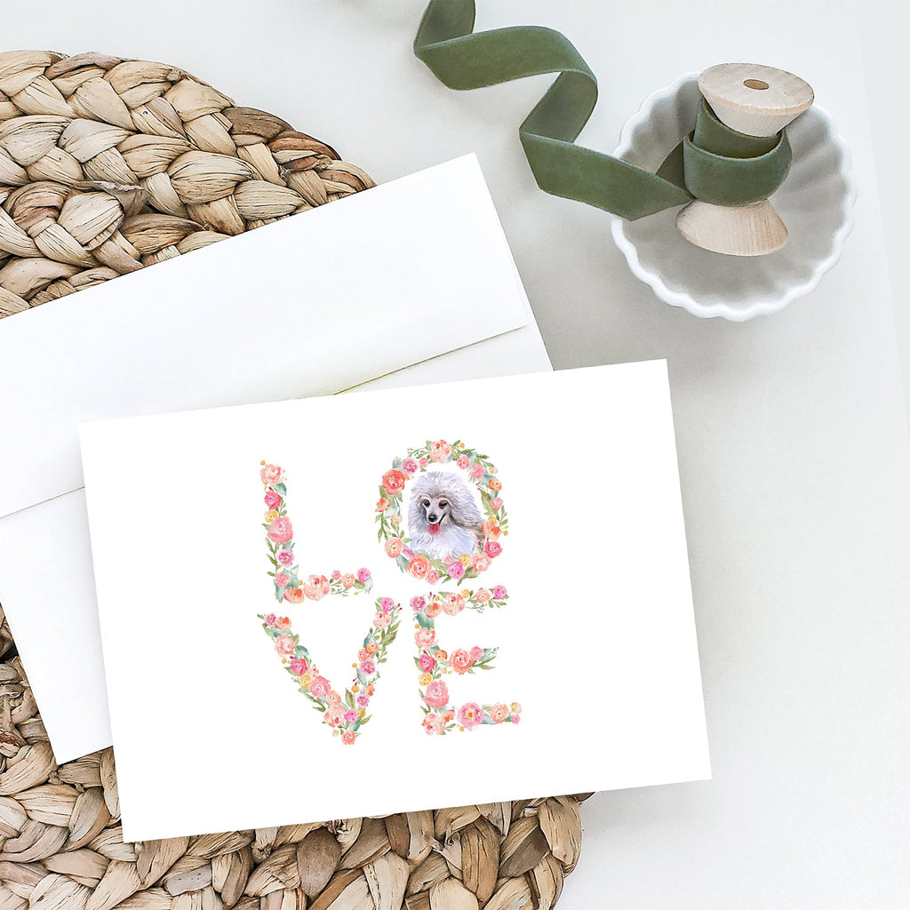 White Poodle Love Greeting Cards Pack of 8 Blank Cards with Envelopes Whimsical A7 Size 5x7