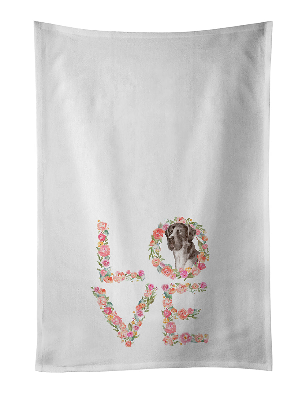 Black Great Dane Love Kitchen Towel Set of 2 White Dish Towels Decorative Bathroom Hand towel for Hand, Face, Hair, Yoga, Tea, Dishcloth, 19 X 28", White