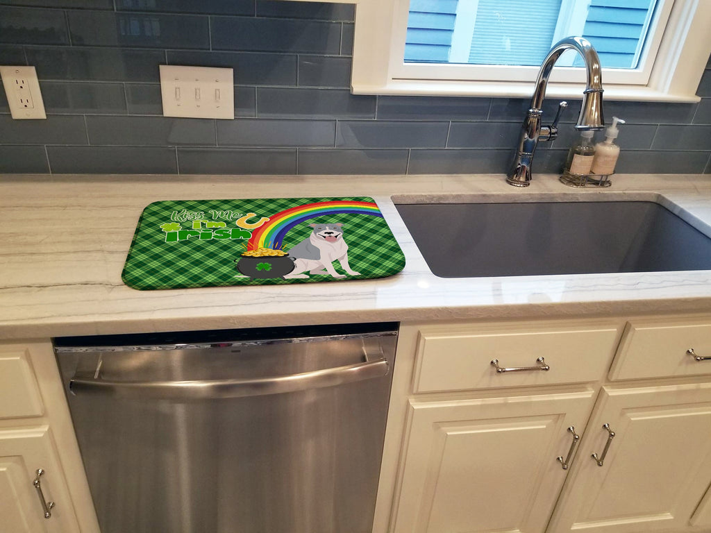 Blue and White Pit Bull Terrier St. Patrick's Day Dish Drying Mat Absorbent Dish Drying Mat Pad for Kitchen Counter Dish Drainer Mat for Countertop, 14 x 21", Multicolor