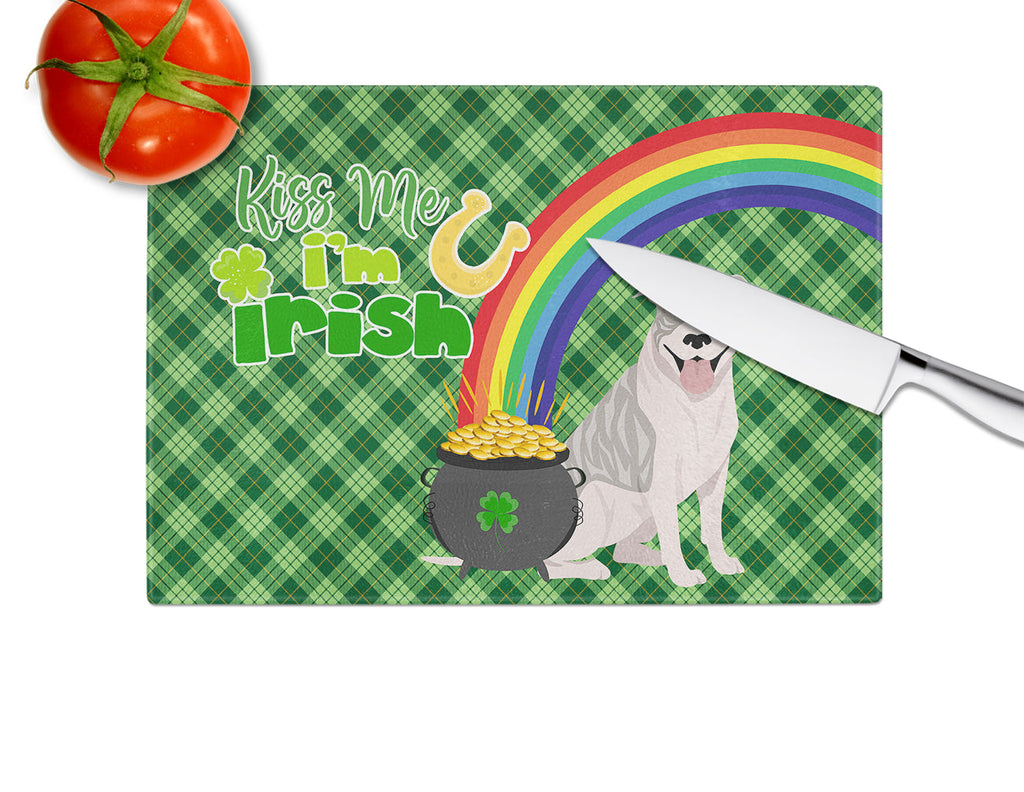 Blue Brindle Pit Bull Terrier St. Patrick's Day Cutting Board Tempered Glass Kitchen Cutting Surface, Heat Resistant Chopping, Non-Slip Feet, Food Prep & Serving