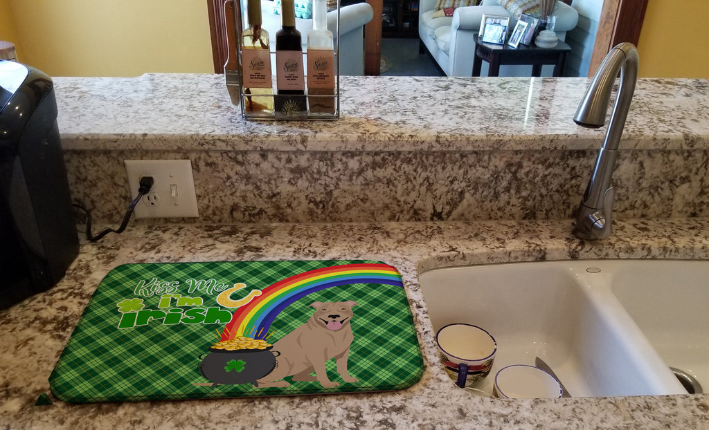 Fawn Pit Bull Terrier St. Patrick's Day Dish Drying Mat Absorbent Dish Drying Mat Pad for Kitchen Counter Dish Drainer Mat for Countertop, 14 x 21", Multicolor