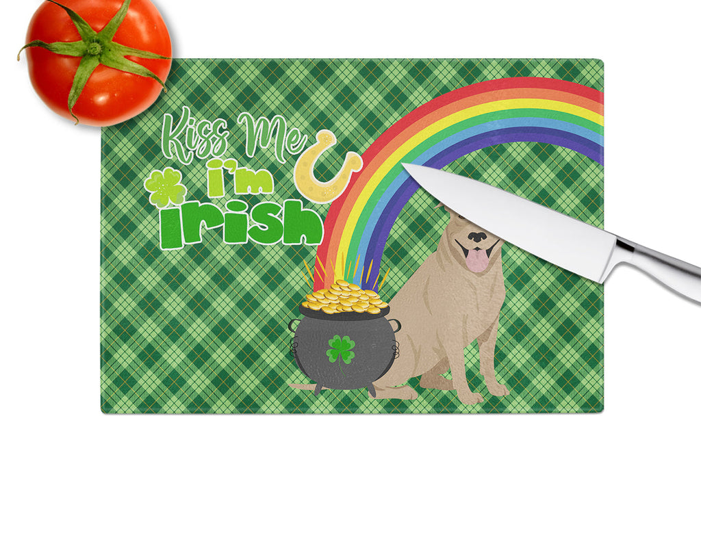 Fawn Pit Bull Terrier St. Patrick's Day Cutting Board Tempered Glass Kitchen Cutting Surface, Heat Resistant Chopping, Non-Slip Feet, Food Prep & Serving