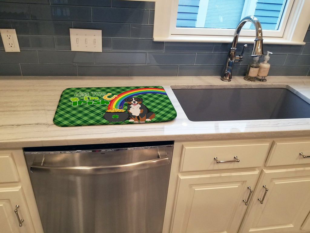 Bernese Mountain Dog St. Patrick's Day Dish Drying Mat Absorbent Dish Drying Mat Pad for Kitchen Counter Dish Drainer Mat for Countertop, 14 x 21", Multicolor