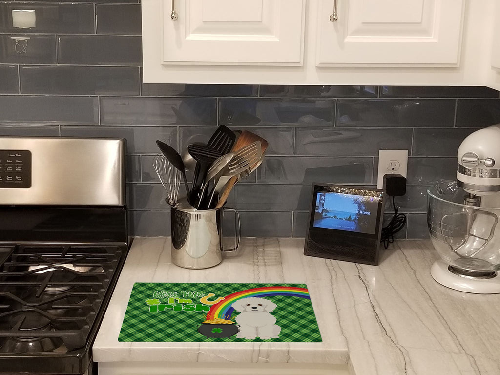 Bichon Frise St. Patrick's Day Cutting Board Tempered Glass Kitchen Cutting Surface, Heat Resistant Chopping, Non-Slip Feet, Food Prep & Serving