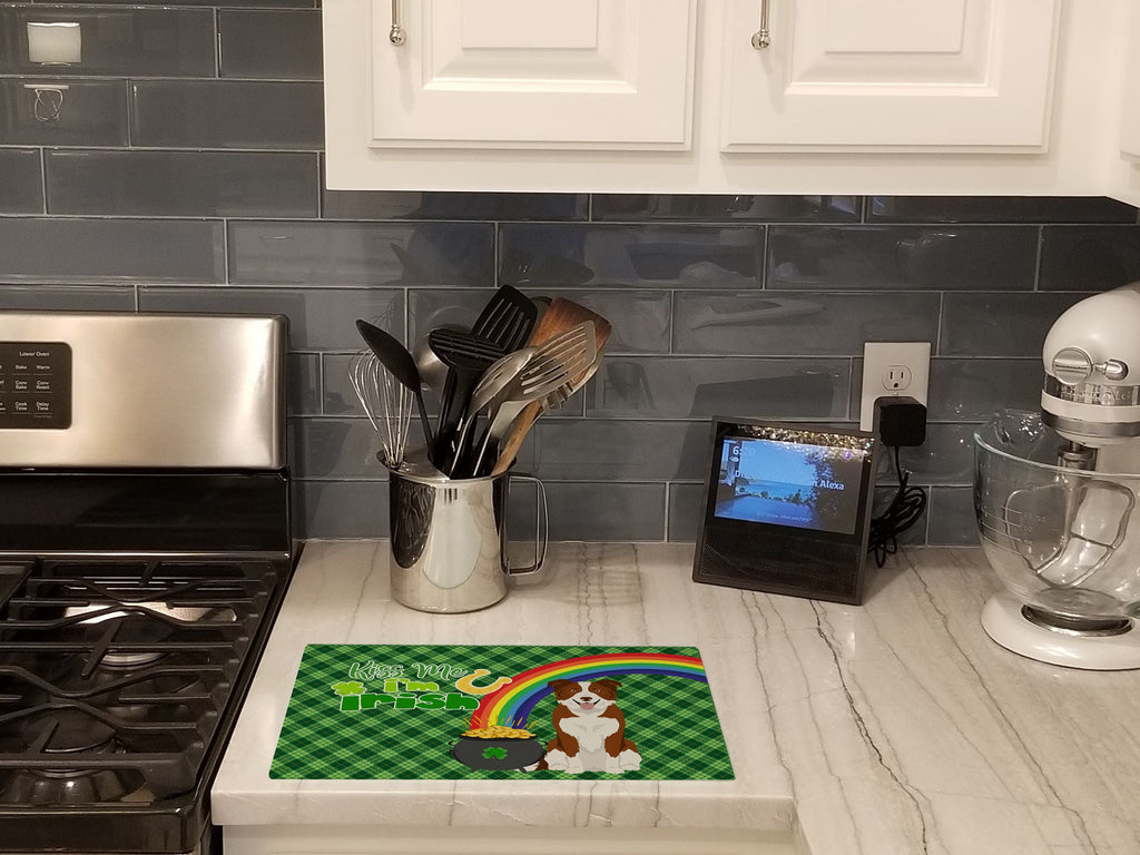 Red and White Border Collie St. Patrick's Day Cutting Board Tempered Glass Kitchen Cutting Surface, Heat Resistant Chopping, Non-Slip Feet, Food Prep & Serving