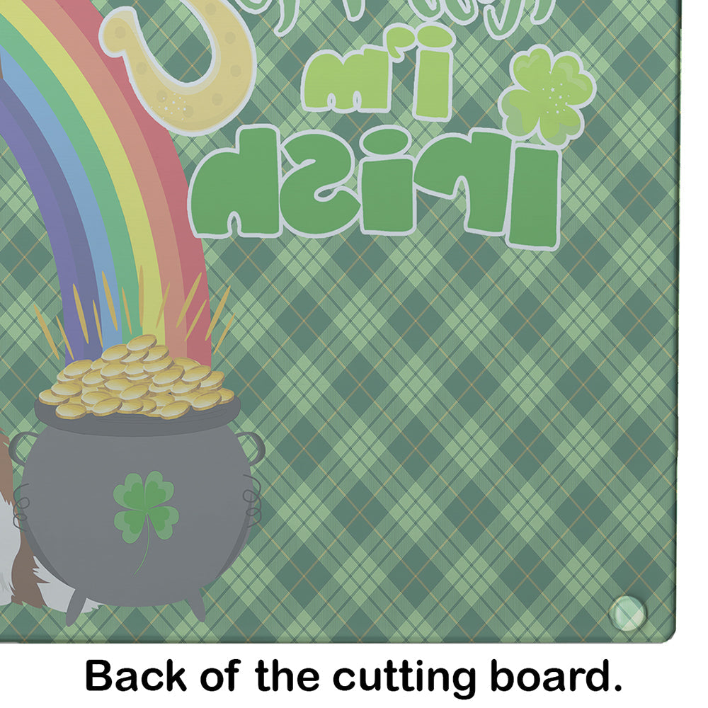 Red and White Border Collie St. Patrick's Day Cutting Board Tempered Glass Kitchen Cutting Surface, Heat Resistant Chopping, Non-Slip Feet, Food Prep & Serving