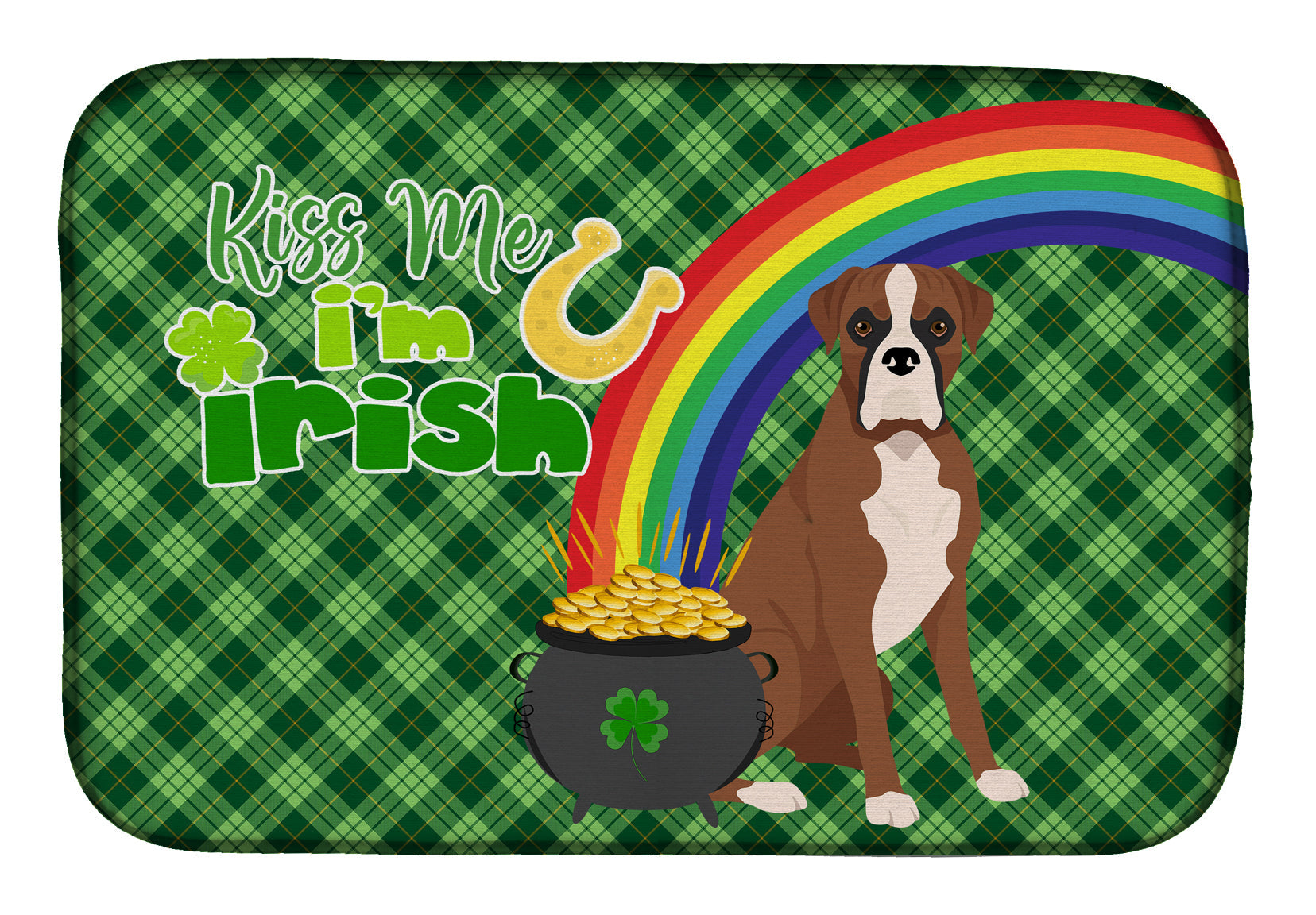 Natural Eared Red Fawn Boxer St. Patrick's Day Dish Drying Mat Absorbent Dish Drying Mat Pad for Kitchen Counter Dish Drainer Mat for Countertop, 14 x 21", Multicolor