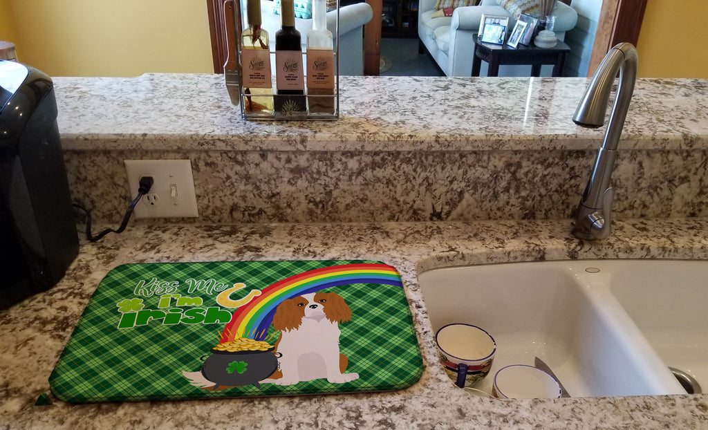 Blenheim Cavalier Spaniel St. Patrick's Day Dish Drying Mat Absorbent Dish Drying Mat Pad for Kitchen Counter Dish Drainer Mat for Countertop, 14 x 21", Multicolor