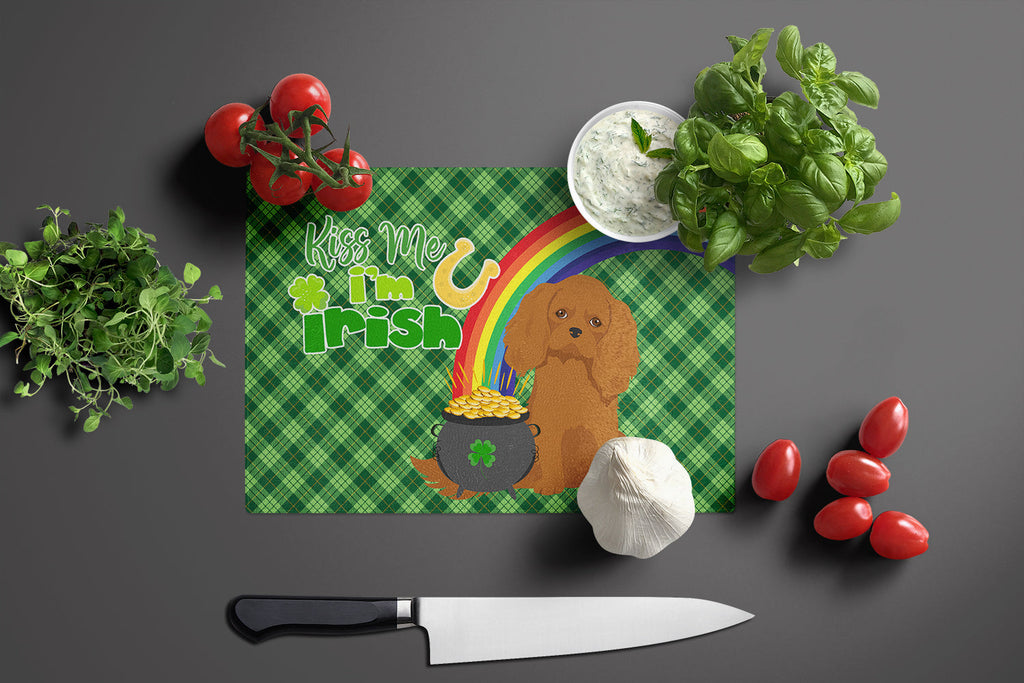 Ruby Cavalier Spaniel St. Patrick's Day Cutting Board Tempered Glass Kitchen Cutting Surface, Heat Resistant Chopping, Non-Slip Feet, Food Prep & Serving