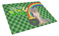 Longhaired Blue and Tan Chihuahua St. Patrick's Day Cutting Board Tempered Glass Kitchen Cutting Surface, Heat Resistant Chopping, Non-Slip Feet, Food Prep & Serving