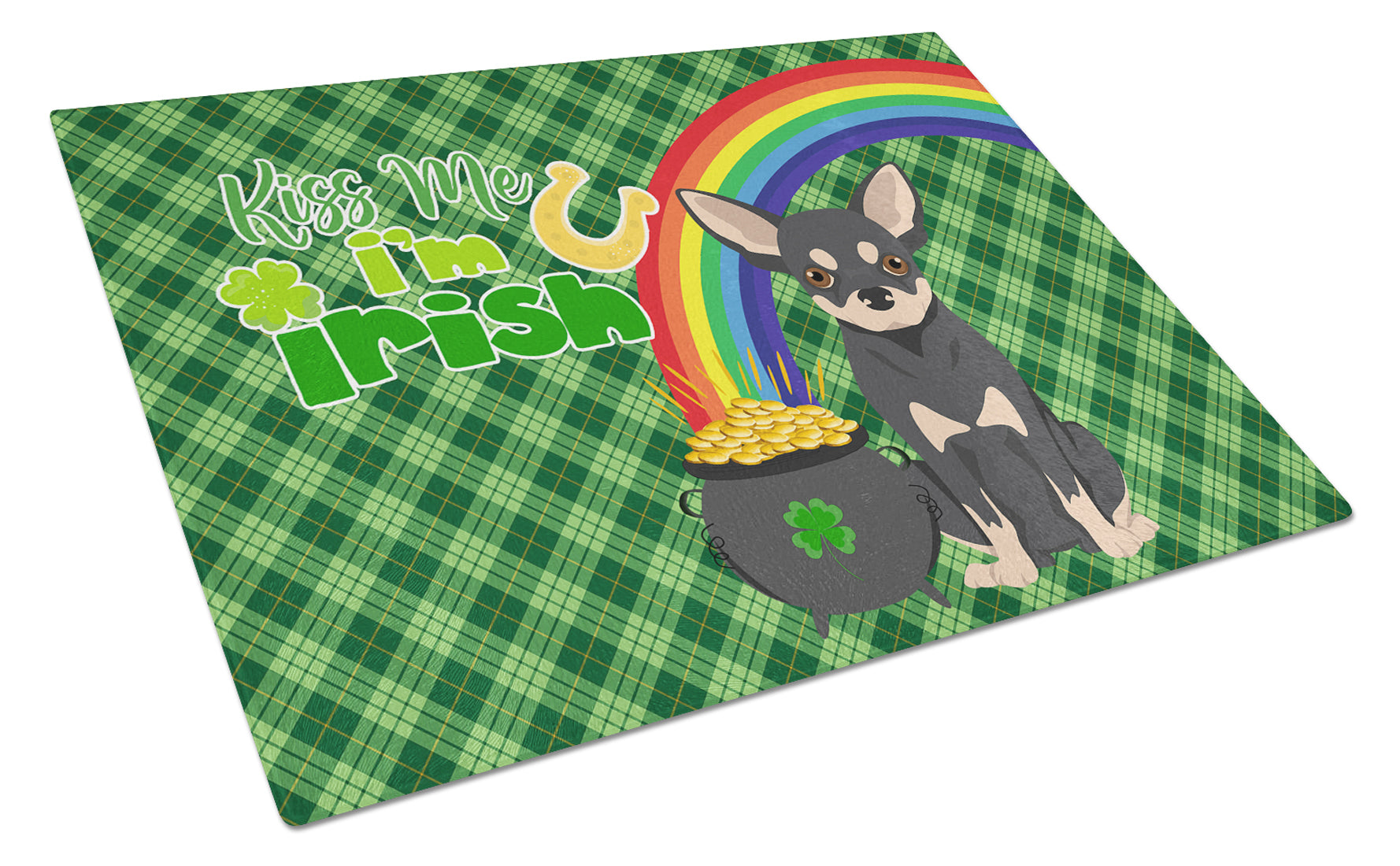 Black and Cream Chihuahua St. Patrick's Day Cutting Board Tempered Glass Kitchen Cutting Surface, Heat Resistant Chopping, Non-Slip Feet, Food Prep & Serving