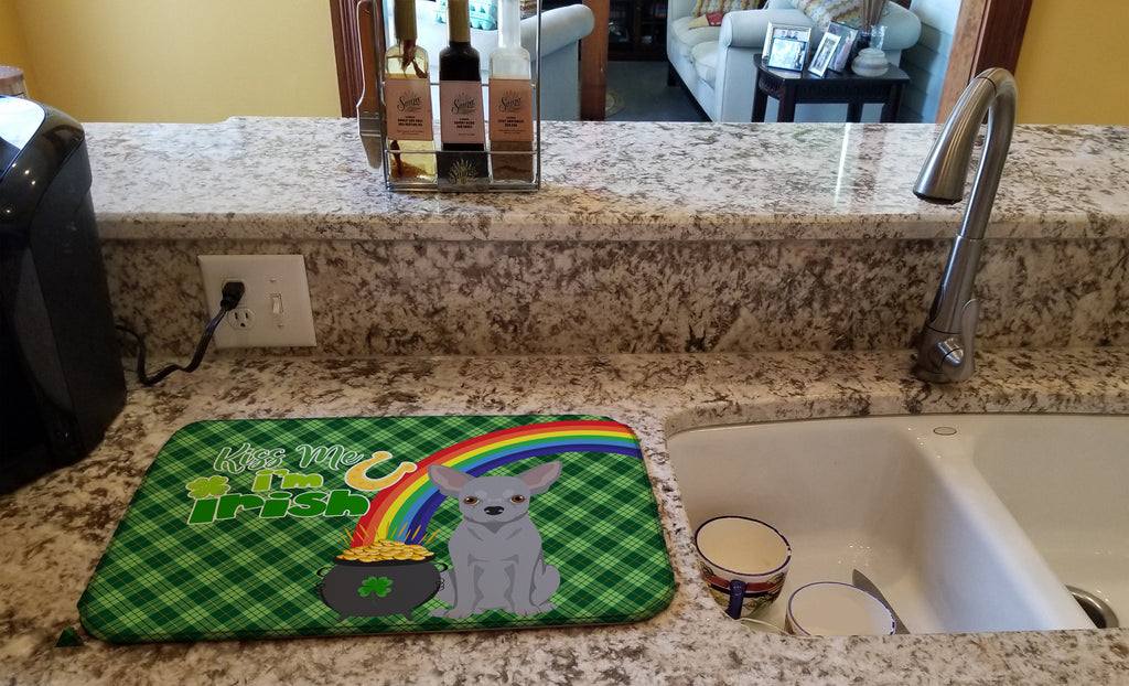 Silver Chihuahua St. Patrick's Day Dish Drying Mat Absorbent Dish Drying Mat Pad for Kitchen Counter Dish Drainer Mat for Countertop, 14 x 21", Multicolor