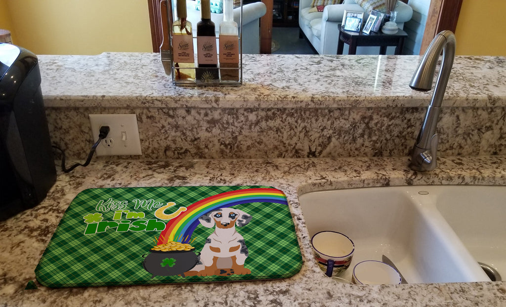 Cream Dapple Dachshund St. Patrick's Day Dish Drying Mat Absorbent Dish Drying Mat Pad for Kitchen Counter Dish Drainer Mat for Countertop, 14 x 21", Multicolor