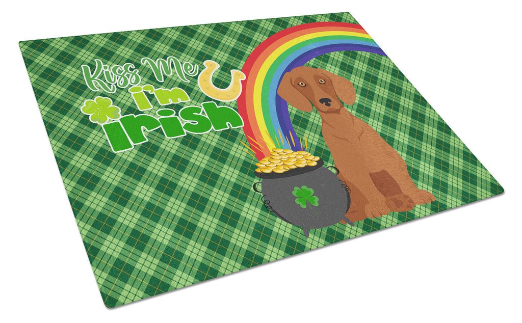 Red Dachshund St. Patrick's Day Cutting Board Tempered Glass Kitchen Cutting Surface, Heat Resistant Chopping, Non-Slip Feet, Food Prep & Serving