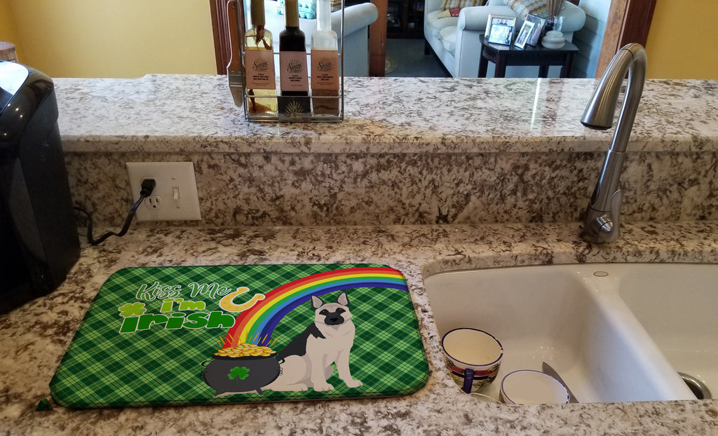 Black and Silver German Shepherd St. Patrick's Day Dish Drying Mat Absorbent Dish Drying Mat Pad for Kitchen Counter Dish Drainer Mat for Countertop, 14 x 21", Multicolor