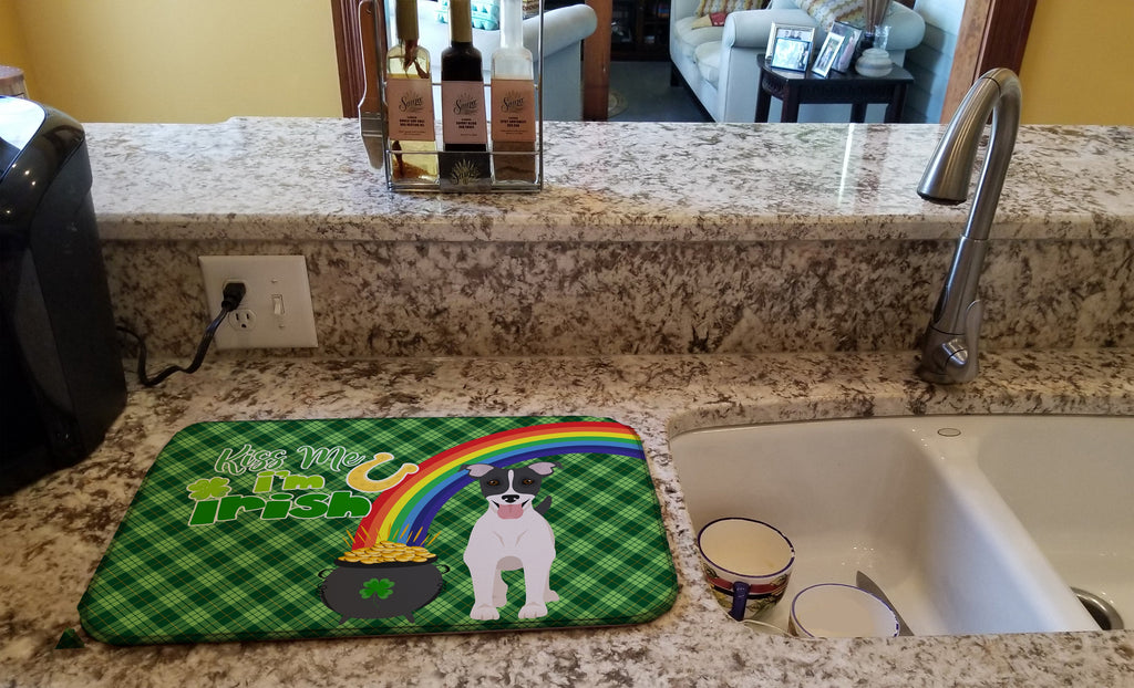 Black White Smooth Jack Russell Terrier St. Patrick's Day Dish Drying Mat Absorbent Dish Drying Mat Pad for Kitchen Counter Dish Drainer Mat for Countertop, 14 x 21", Multicolor