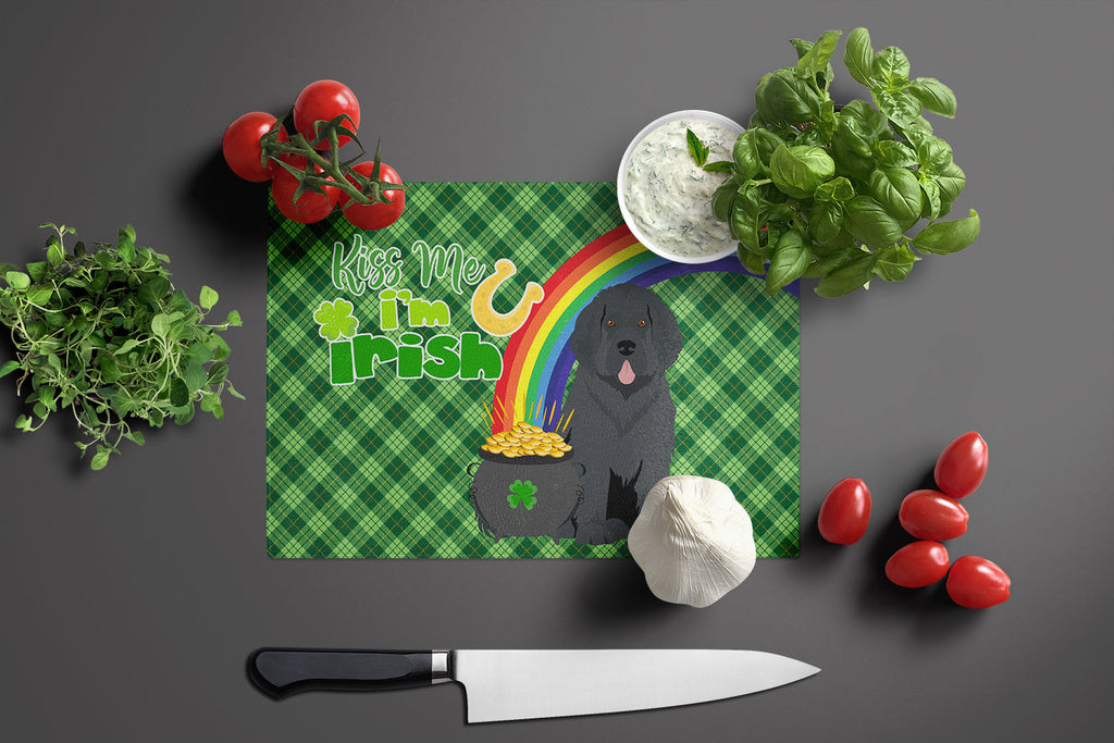 Black Newfoundland St. Patrick's Day Cutting Board Tempered Glass Kitchen Cutting Surface, Heat Resistant Chopping, Non-Slip Feet, Food Prep & Serving
