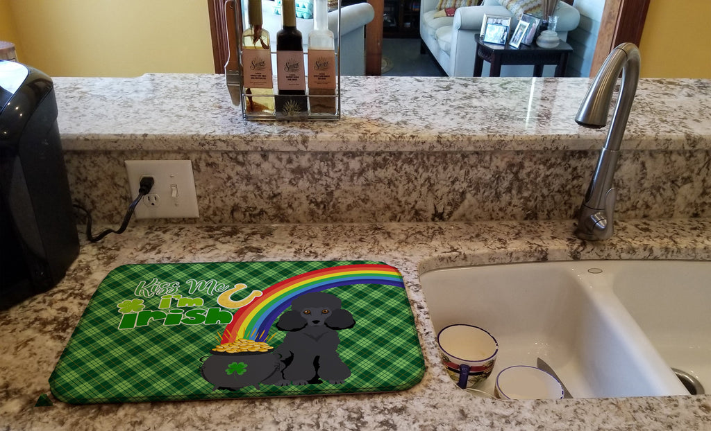 Toy Black Poodle St. Patrick's Day Dish Drying Mat Absorbent Dish Drying Mat Pad for Kitchen Counter Dish Drainer Mat for Countertop, 14 x 21", Multicolor