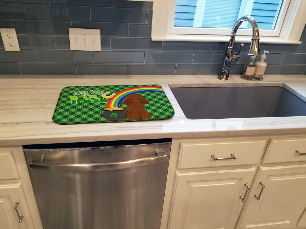 Toy Red Poodle St. Patrick's Day Dish Drying Mat Absorbent Dish Drying Mat Pad for Kitchen Counter Dish Drainer Mat for Countertop, 14 x 21", Multicolor