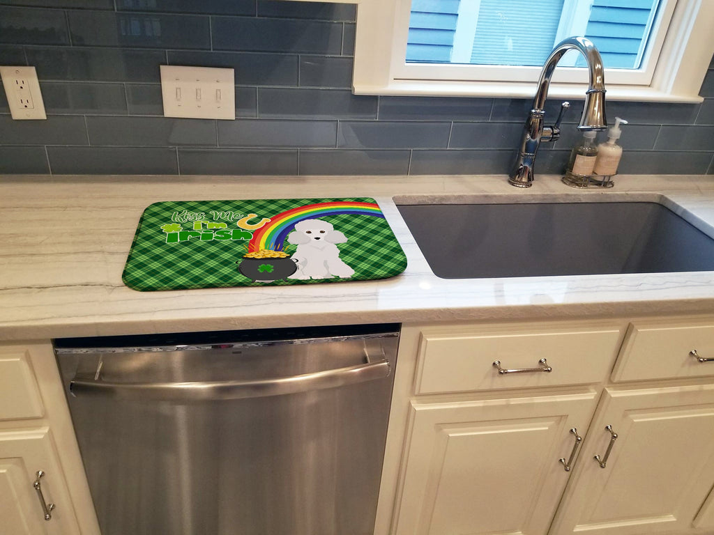 Toy White Poodle St. Patrick's Day Dish Drying Mat Absorbent Dish Drying Mat Pad for Kitchen Counter Dish Drainer Mat for Countertop, 14 x 21", Multicolor