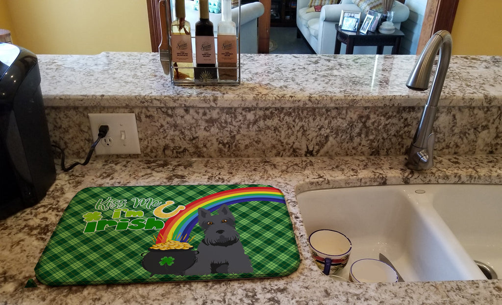 Black Scottish Terrier St. Patrick's Day Dish Drying Mat Absorbent Dish Drying Mat Pad for Kitchen Counter Dish Drainer Mat for Countertop, 14 x 21", Multicolor
