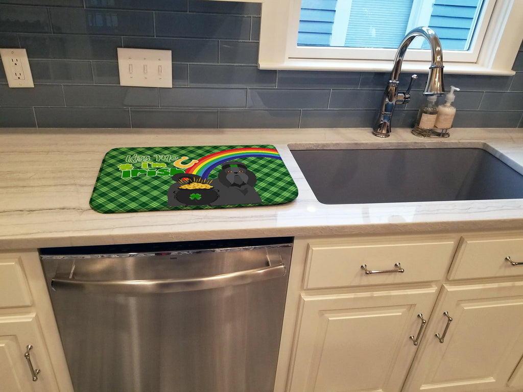 Black Shih Tzu St. Patrick's Day Dish Drying Mat Absorbent Dish Drying Mat Pad for Kitchen Counter Dish Drainer Mat for Countertop, 14 x 21", Multicolor