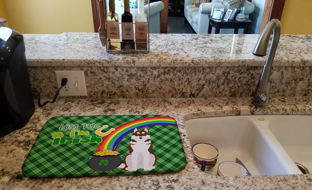 Red Siberian Husky St. Patrick's Day Dish Drying Mat Absorbent Dish Drying Mat Pad for Kitchen Counter Dish Drainer Mat for Countertop, 14 x 21", Multicolor