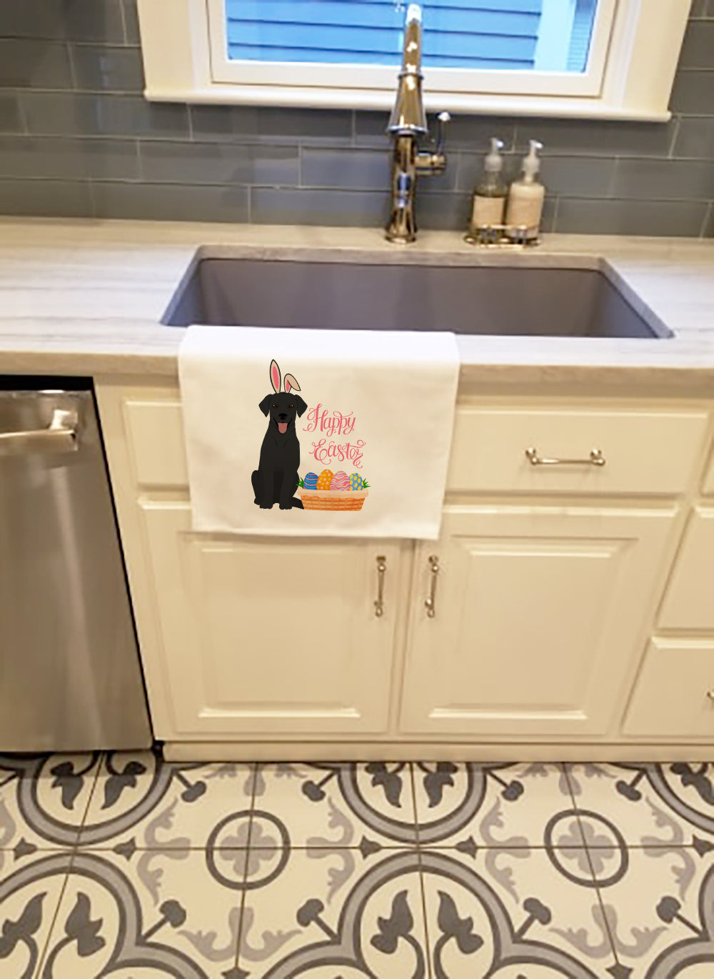 Black Labrador Retriever Easter Kitchen Towel Set of 2 White Dish Towels Decorative Bathroom Hand towel for Hand, Face, Hair, Yoga, Tea, Dishcloth, 19 X 28", White
